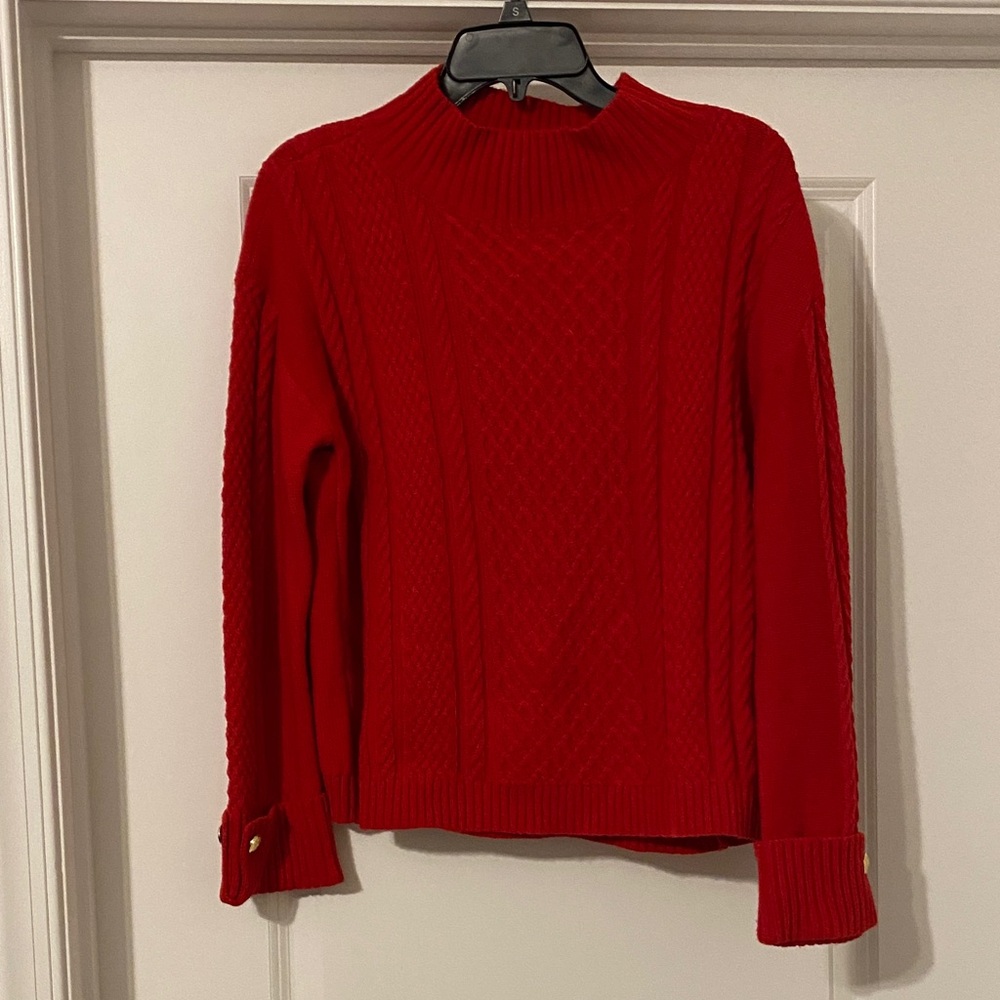 Talbots Red Cable Knit Mock Neck Sweater